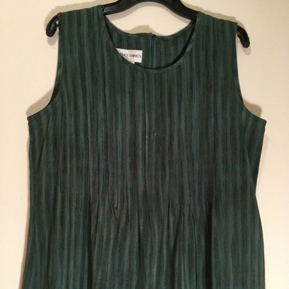 Betsy's Things Maxi Dress Sleeveless Green Stripes & Floral Hem Women's 14